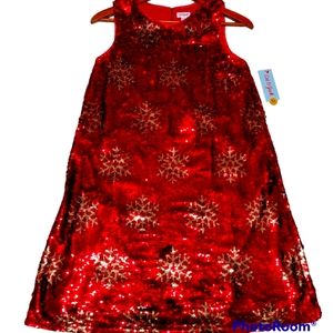 Cat & Jack Bright Red Flip Sequences Christmas Snowflakes XL 14-16 Dress